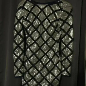 Vintage 1980’s Formal Dress/ wow- silver/navy blue sequence size small